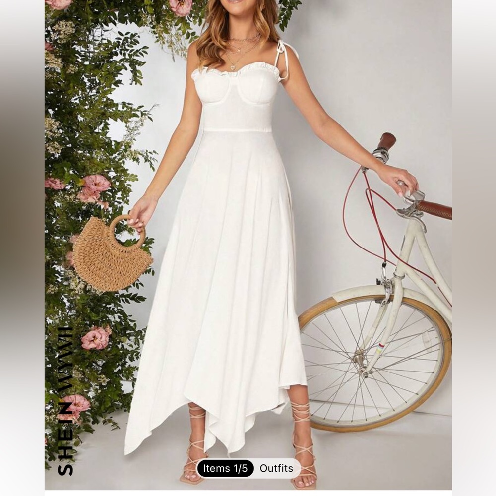 White maxi dress zipper and tie shoulders